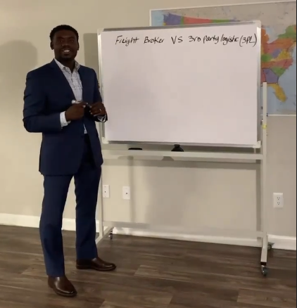 Pierre Laguerre presenting freight broker vs 3PL concepts on whiteboard